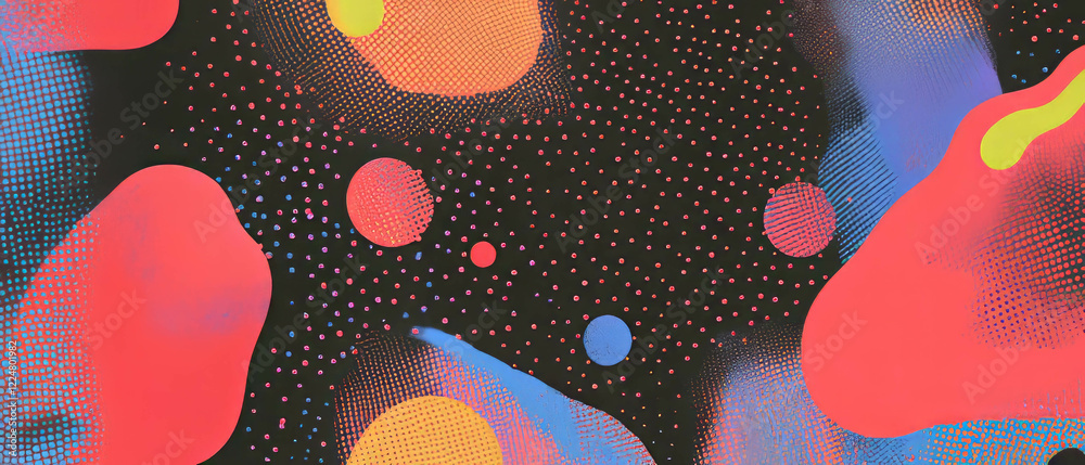 Aufkleber Dot texture overlay with vibrant shapes and patterns creates dynamic visual appeal