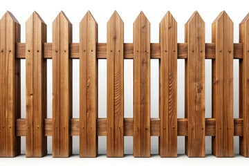 High-resolution aerial shot of a brown wooden fence, isolated on white.
