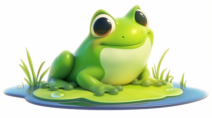 Fototapeta premium 3D Green Frog on Green Grass on White Background