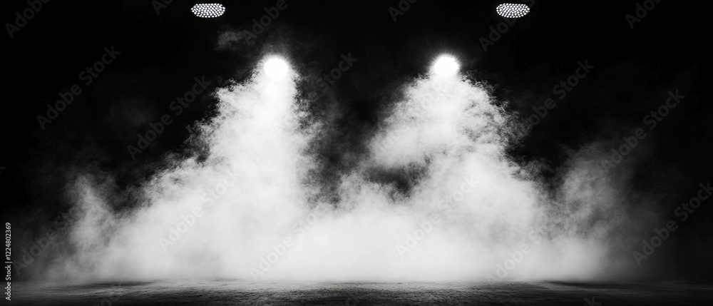 Poster Dust and bokeh lights create a hazy atmosphere with space for text and backgrounds