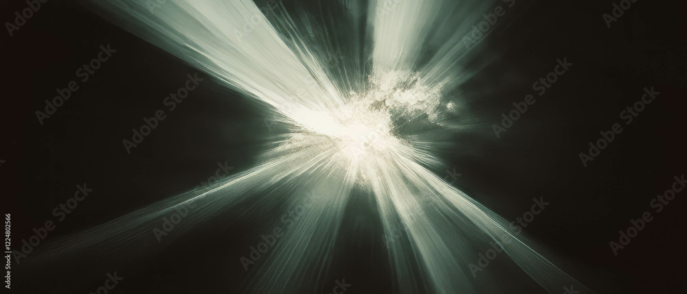 Poster dust particles and light rays create a vintage overlay texture against a dark background