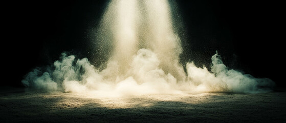 Fototapeta premium Dust particles illuminated by light rays create a vintage atmosphere against a dark backdrop