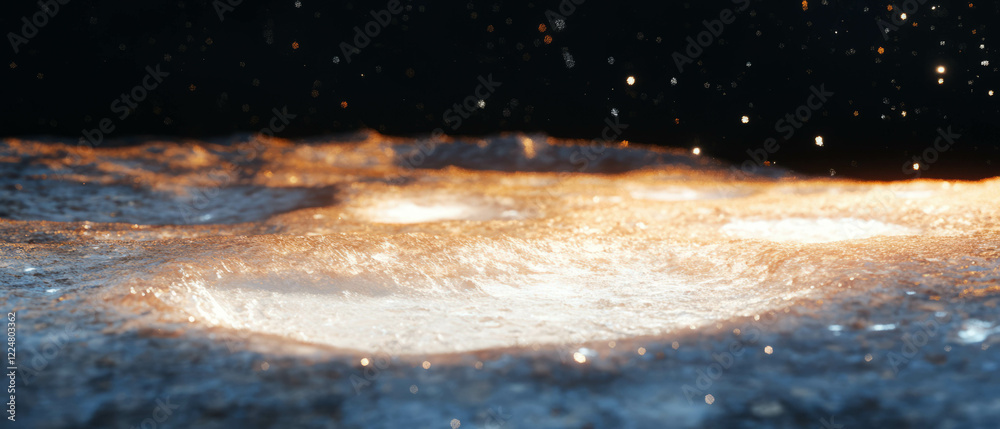 Poster dust particles create an ethereal glow as focused light reveals a clear area on a dark surface