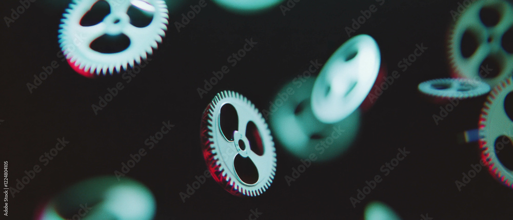 Aufkleber exploring the intricacies of film sprockets with an abstract analog style on a black background