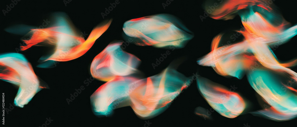 Poster abstract film overlay texture with colorful shapes and artistic expression on black background