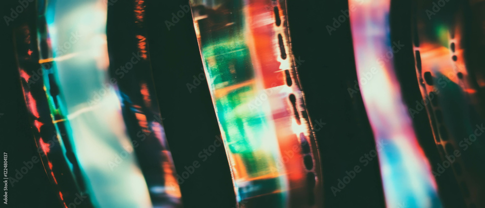Poster abstract overlay texture of film with vibrant colors and shapes on dark background