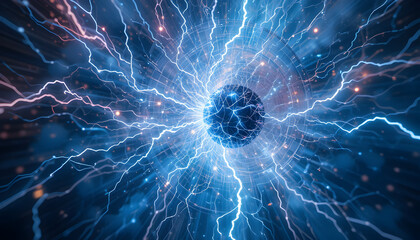 Obraz premium A mesmerizing fusion of technology and art Static Sparks captures the essence of electricity in mid air where vibrant electric bursts are suspended in time frozen in a mesmerizing dance of light 