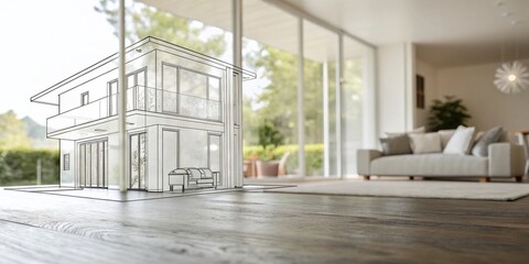 Fototapeta premium Minimalist Home: Sleek Line Art Double Exposure Stock Photo - Modern Living Space Design