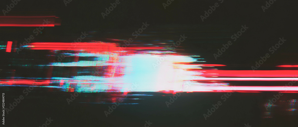 Poster digital glitches create an artistic overlay texture on a black background