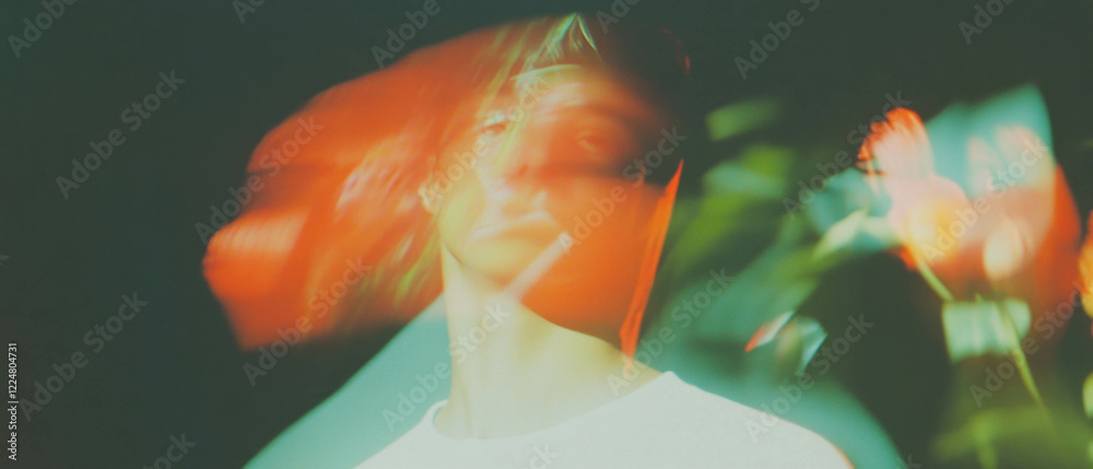 Poster Exploring surreal double exposure effects with layered images on a dark backdrop