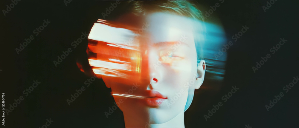 Poster Surreal double exposure artwork with layered textures and dreamlike visuals on dark background