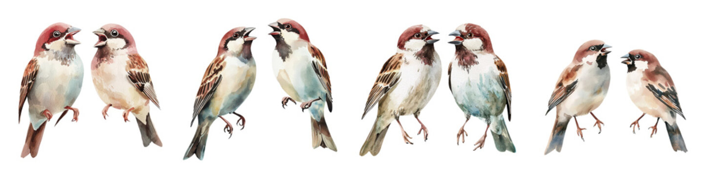 Sparrows Perched on Branches in Natural Setting