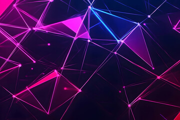 Abstract Background Shows Interconnected Triangular Shapes with Vivid Pink and Blue Neon Lights.