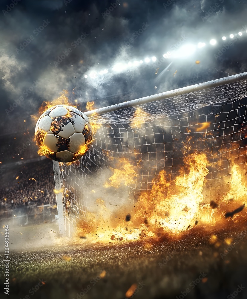 Sticker soccer ball in fire