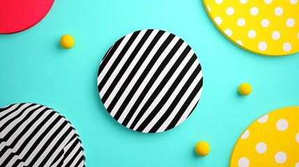 Colorful Abstract Background with Geometric Shapes and Dots on Blue Surface for Creative Designs and Graphics