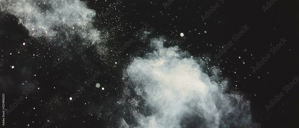 Poster Fine powdery dust texture with soft light on a black background creating a velvety effect