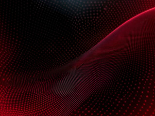 Abstract Red Grid Wave Flows Smoothly Across a Dark Background with Subtle Glowing Particles