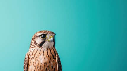 Obraz premium Majestic Falcon Portrait Against a Vibrant Teal Background