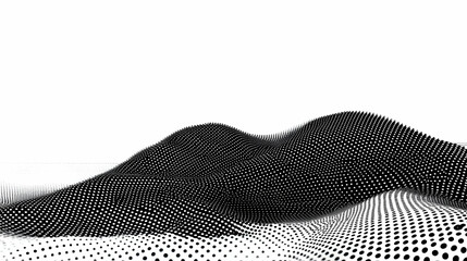 Abstract Black and White Dotted Landscape Forms a Rolling Hill with a Clean Background