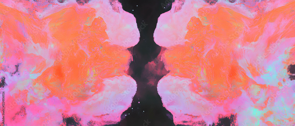 Fototapete colorful fractal overlay with bright hues contrasting a dark background creating vibrant patterns