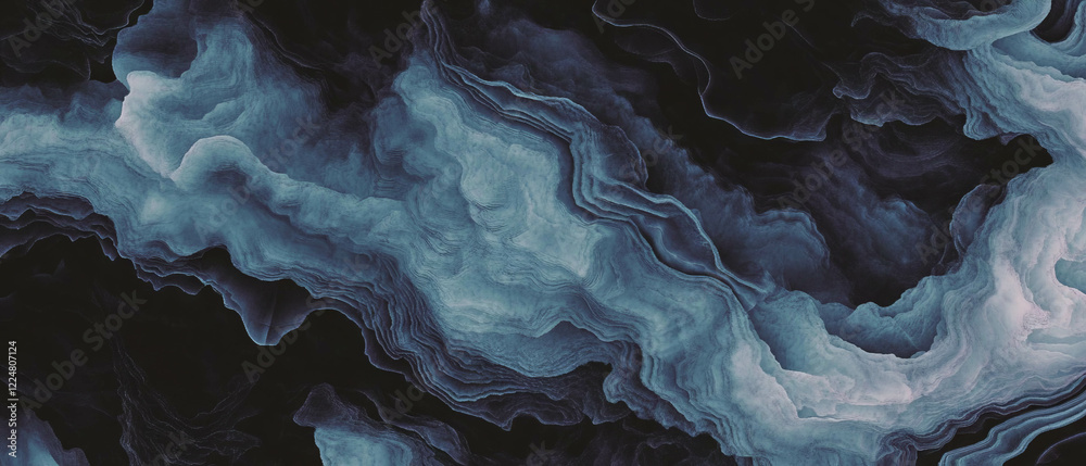 Poster Exploring a deep fractal texture with dark colors and mysterious shades on a black background