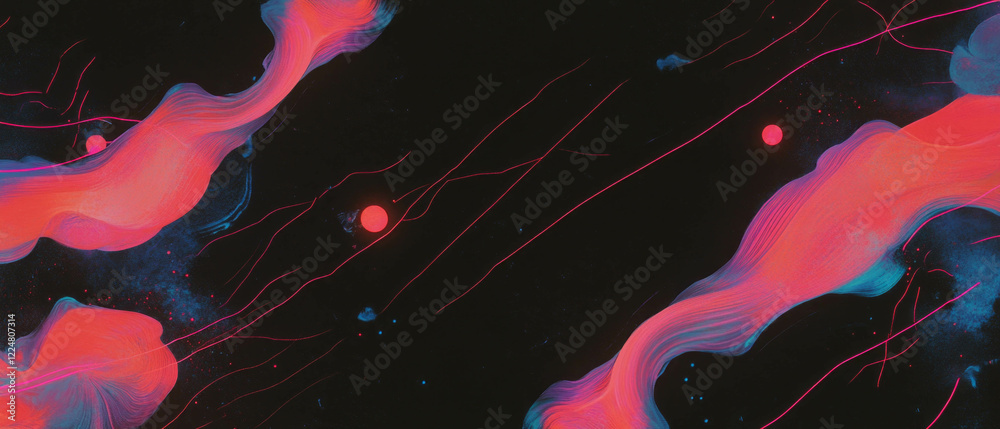 Poster Fractal overlay texture showcasing geometric patterns and vibrant colors on a black background