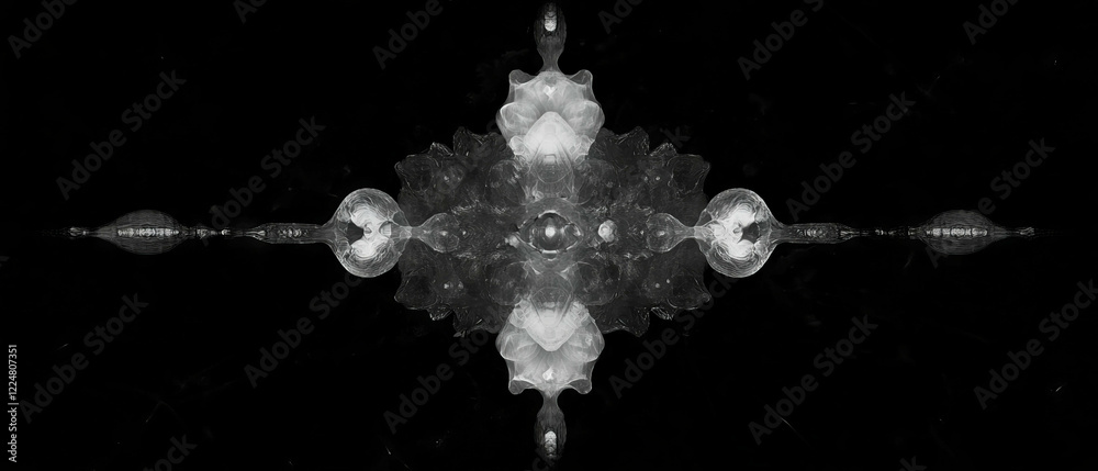 Poster intricate fractal texture with geometric symmetry and mathematical elegance on black background