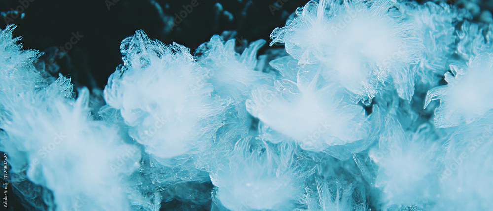 Poster fractal art showcasing icy colors with a frozen effect against a dark background
