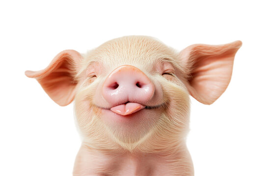 Isolated Smiling Pink Pig Baby Face with Tongue Out
