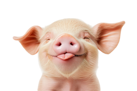 Isolated Smiling Pink Pig Baby Face with Tongue Out