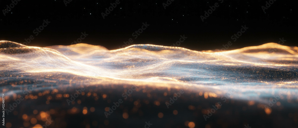 Poster Complex fractal patterns glow with translucent light against a black background