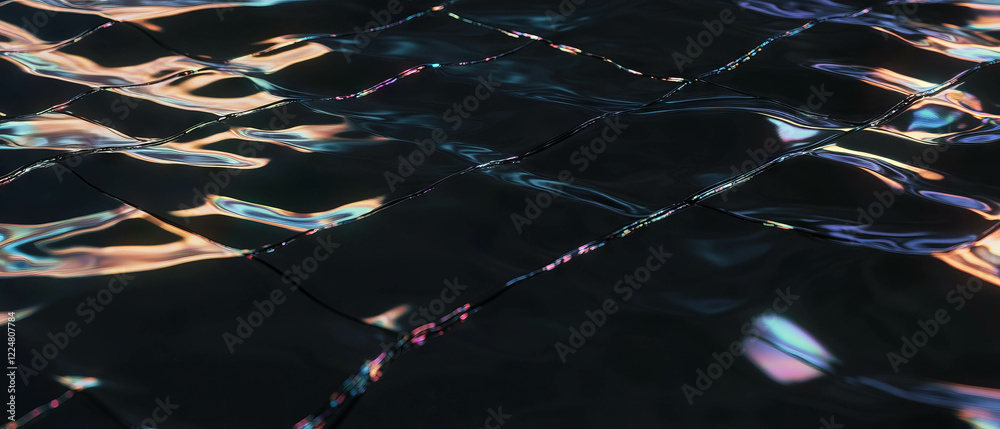 Poster fractal texture with metallic sheen and reflective qualities on black background