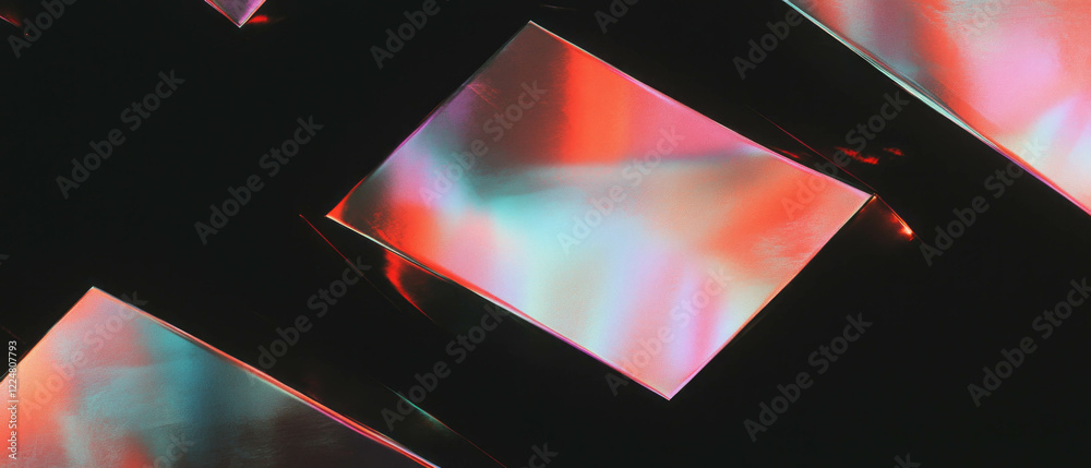 Poster Fractal overlay texture with metallic colors on black background showcasing reflection