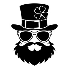 Irish Leprechaun Face, Leprechaun Head Silhouette vector, Leprechaun Head Patricks Day, Saint Patrick's Day smiling male leprechaun portrait