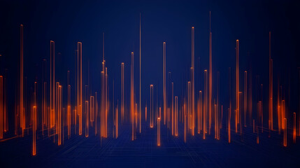 Abstract 3D Illustration of Glowing Orange Lines Creates a Futuristic Cityscape on a Dark Blue Background
