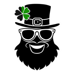Irish Leprechaun Face, Leprechaun Head Silhouette vector, Leprechaun Head Patricks Day, Saint Patrick's Day smiling male leprechaun portrait