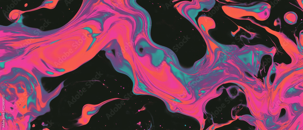 Aufkleber Fractal overlay texture with vibrant swirling patterns on black background for abstract art