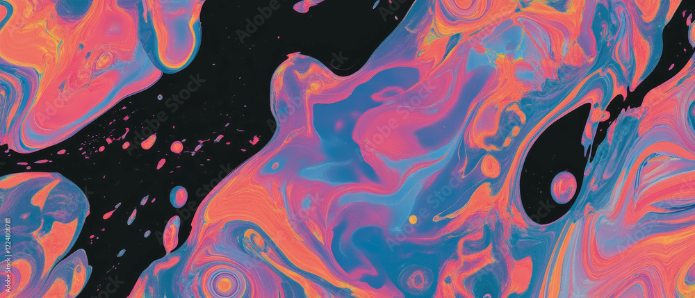 Poster Vibrant fractal patterns with swirling textures against a black background create abstract design