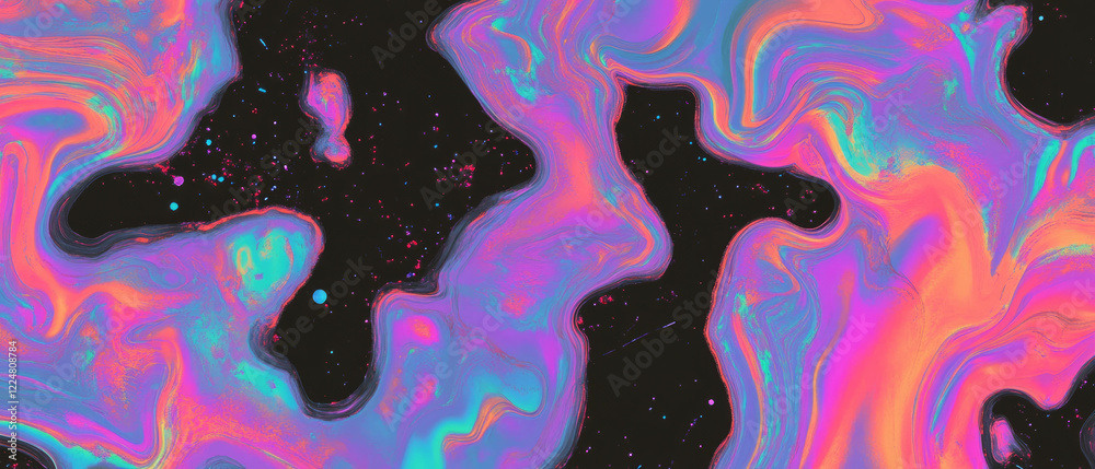 Aufkleber Swirling fractal patterns in vibrant colors on a black background create an abstract design