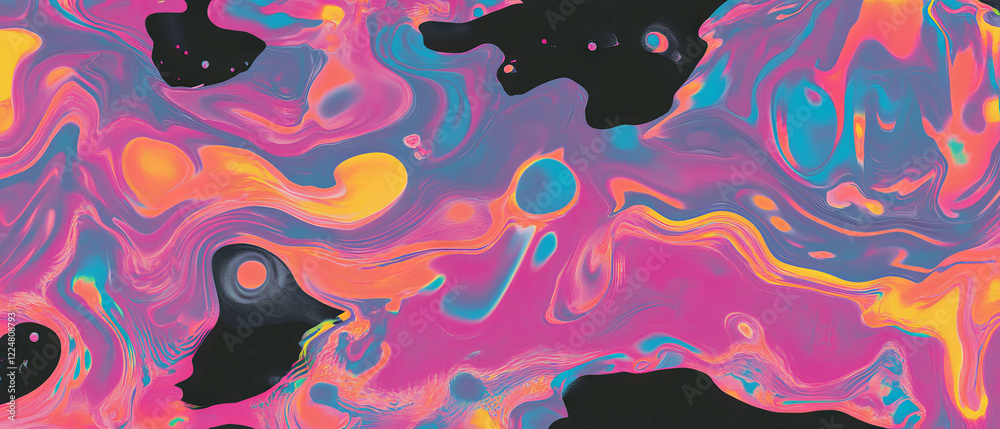 Poster Fractal overlay texture with swirling patterns and vibrant colors on a black background