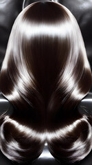 Fototapeta premium Shiny, Healthy Brown Hair Flows Smoothly Downward, Curving Elegantly on a Dark Surface