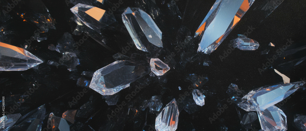 Aufkleber shard-like glass texture with sharp edges on a deep black background for a striking effect