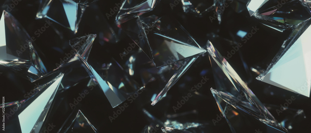Poster Geometric broken glass overlay texture with structured design on a black background