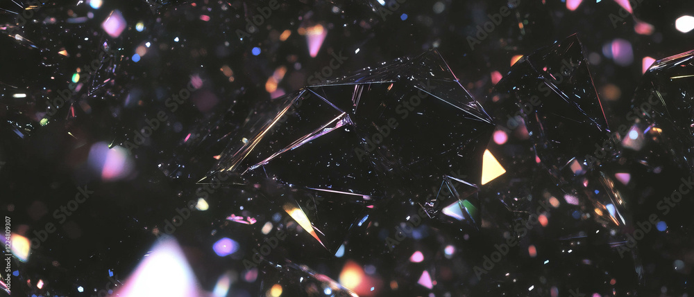 Aufkleber Geometric broken glass overlay texture creating a structured design on a black background