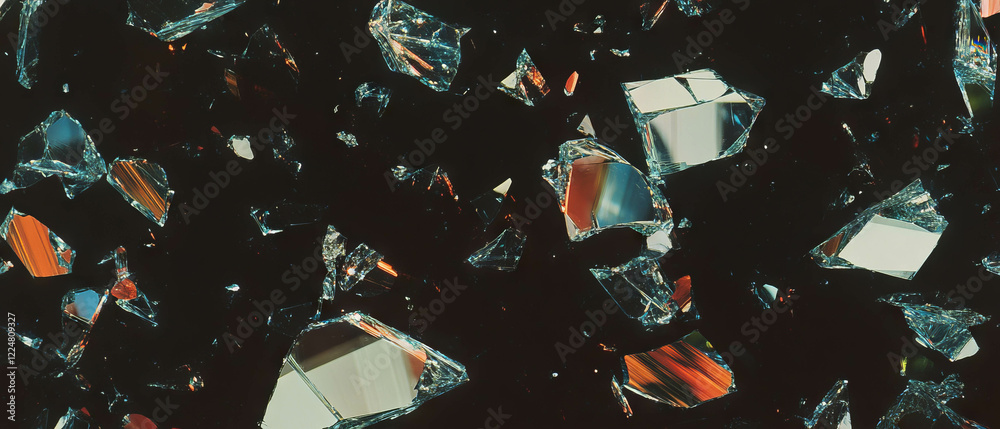 Poster geometric overlay of broken glass texture with clear areas on a black background