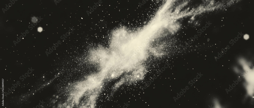 Poster geometric dust patterns with a clear central area against a black background