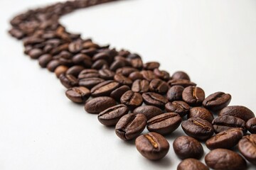 Minimalist Row of Coffee Beans: Dark Brown Roasted Coffee Seeds