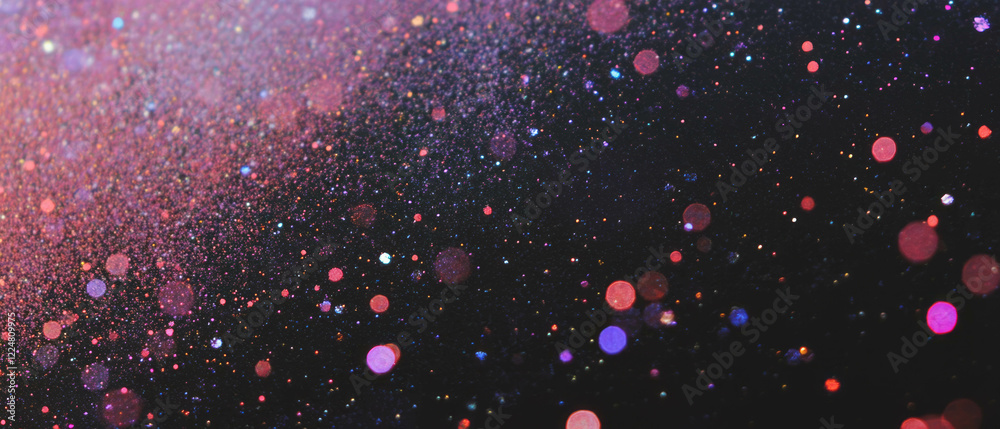 Poster glitter overlay texture with clustered particles against a black background for creative designs