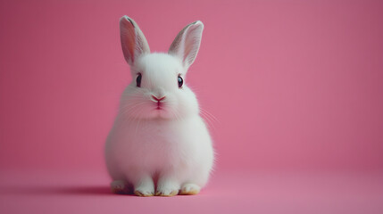 Obraz premium Cute White Bunny on Pink Background Cute Pet Image