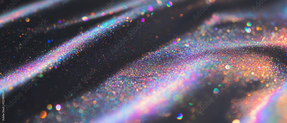 Poster holographic glitter texture creating a futuristic appeal on a dark background
